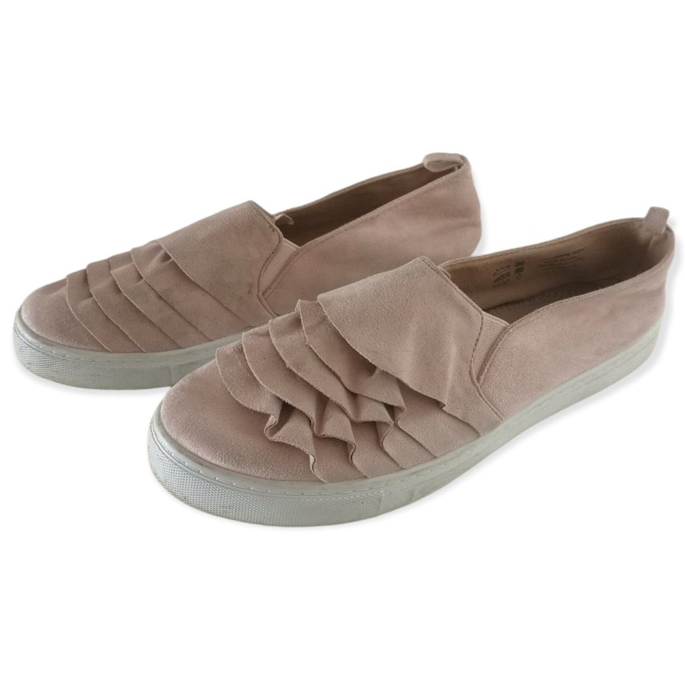 Faux Suede Ruffled Sneaker Loafer Shoes Women pink 10